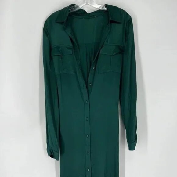 L'ACADEMIE The Long Sleeve Shirt Dress in Emerald - Picture 5 of 8